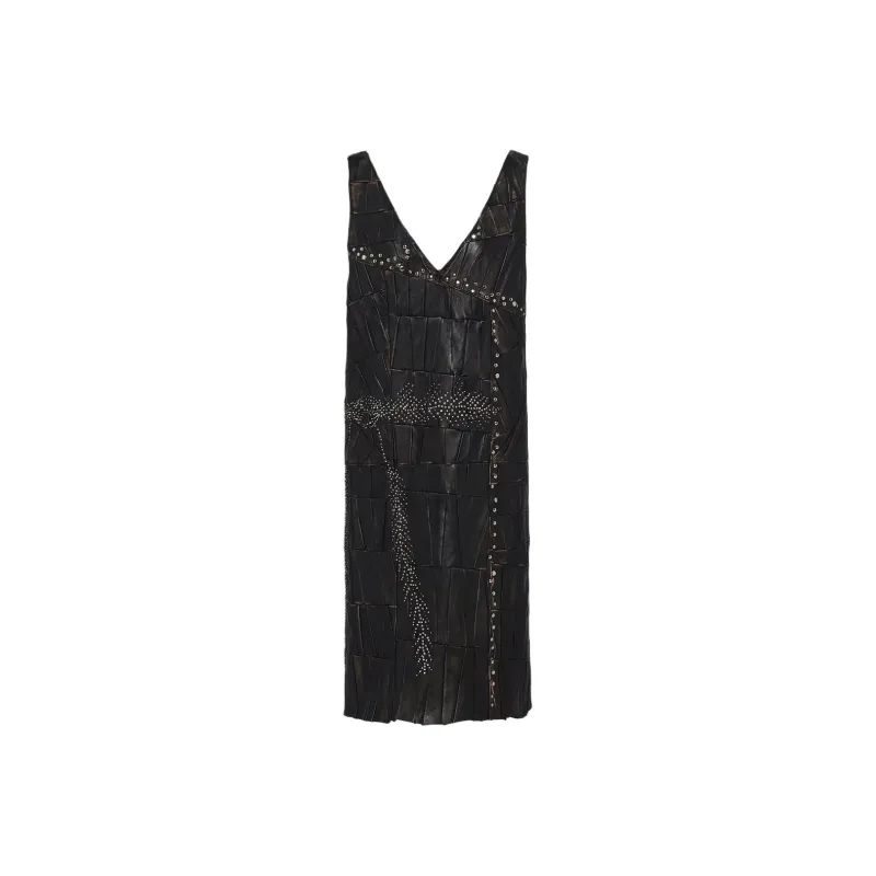 PRADA Patchwork Leather Midi Dress-0