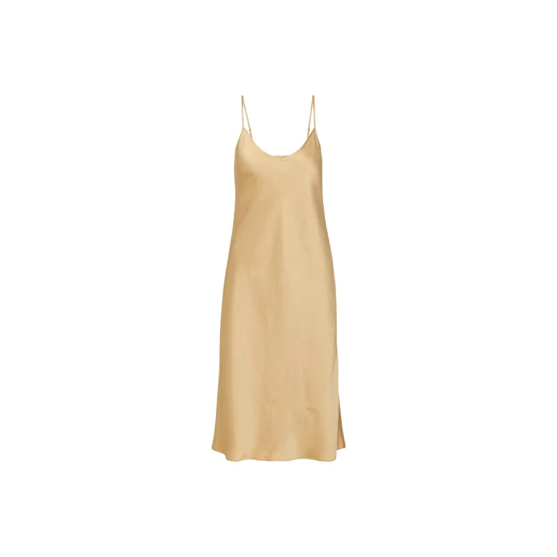 ARITZIA Wilfred New Only Slip Satin Midi Dress Slip Dresses Women's Soft Apricot Peach-0