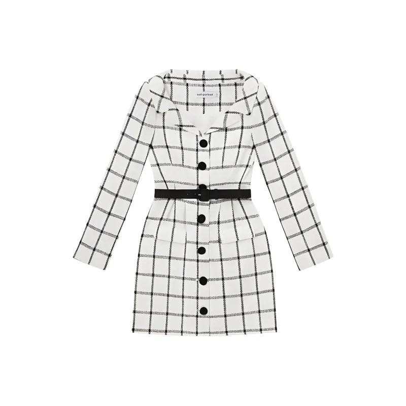 Self-portrait Long-Sleeved Dresses Women's White Lattice-0