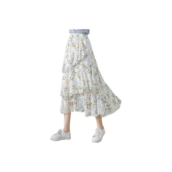 Cypress House Casual Long Skirt Women's Orange Blossom Blue Leaf