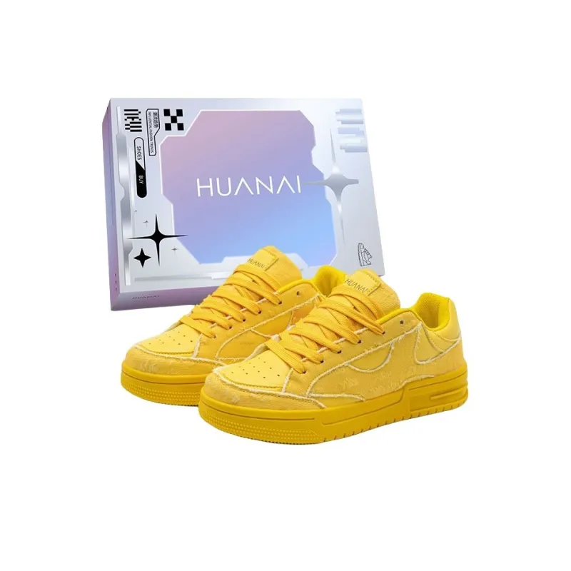 HUANAI Skateboard Shoes Unisex Low Top Lake Blue/Beige Black/Electric Glow Yellow-14