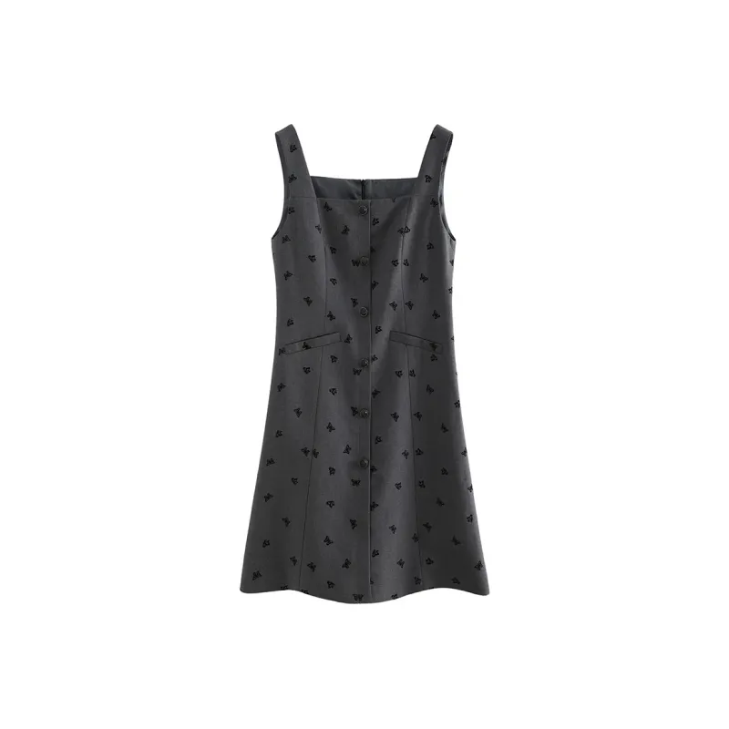 SUBEN Sleeveless Dress Women's Ash Gray With Floral Pattern-0