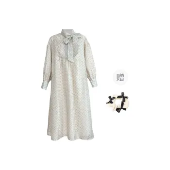 TURN UP Long Sleeved Dress Women's Apricot+Bowknot Hair Tie Comes With