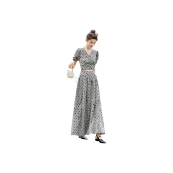 TOUCH Skirt Set Women's Black Polka Dot Plaid