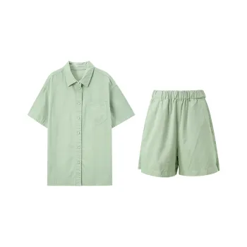 3COLOUR Casual Suits Women's Clothing Sets Light Gray Green Shirt+Shorts