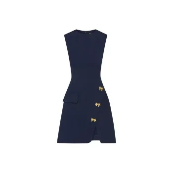 Oscar De La Renta Bow Button Split Skirt Dress