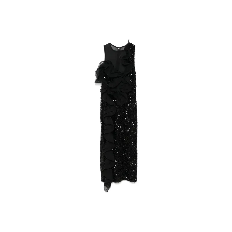 Rotate Ruffled detailing Sequinned Midi Dress-0