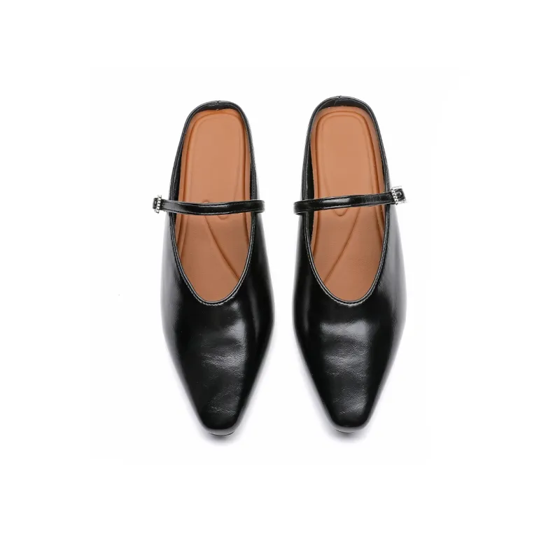 ABIDJAN Rubber Sole Leather Patchwork Odor Resistant Closed Toe Slippers Women's-16