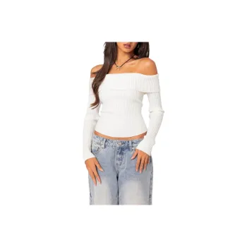 Edikted Lauren Knit Fold Over Top Knitwear Women's White