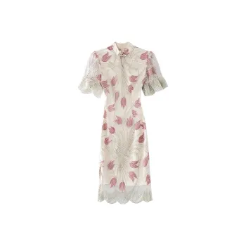 JINYE ORIENTAL Cheongsam Women's Gray Gold