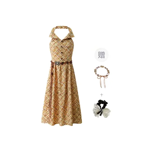 PAVEA Sleeveless Dress Women's Image Color+Belt+Hair Tie Comes With