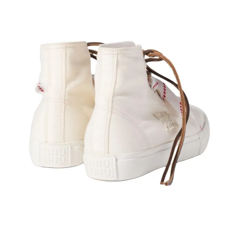 MIU MIU High Top Canvas Shoes Women's Ivory White-3