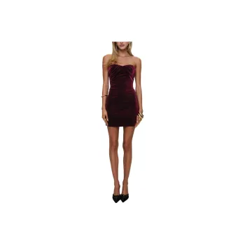 PRINCESS POLLY IRENA VELVET STRAPLESS MINI DRESS Sleeveless Dress Women's BURGUNDY/Burgundy