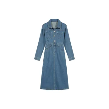 AHDO Long Sleeved Dresses Women's Denim Blue