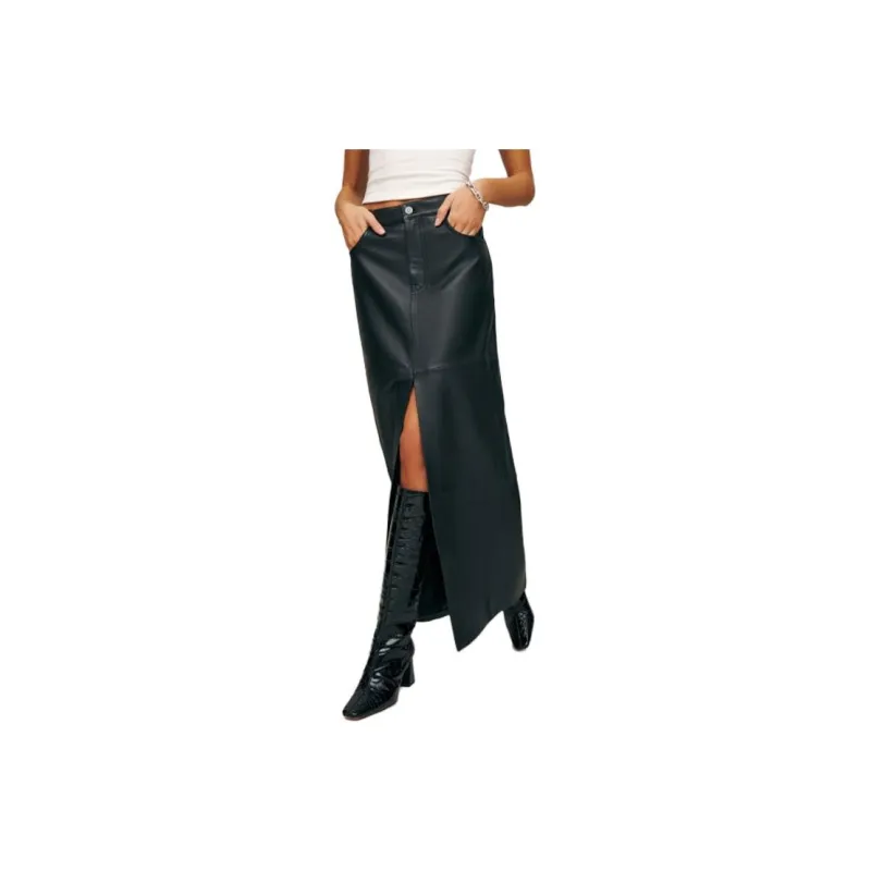 Reformation Veda Tazz Leather Maxi Skirt-0