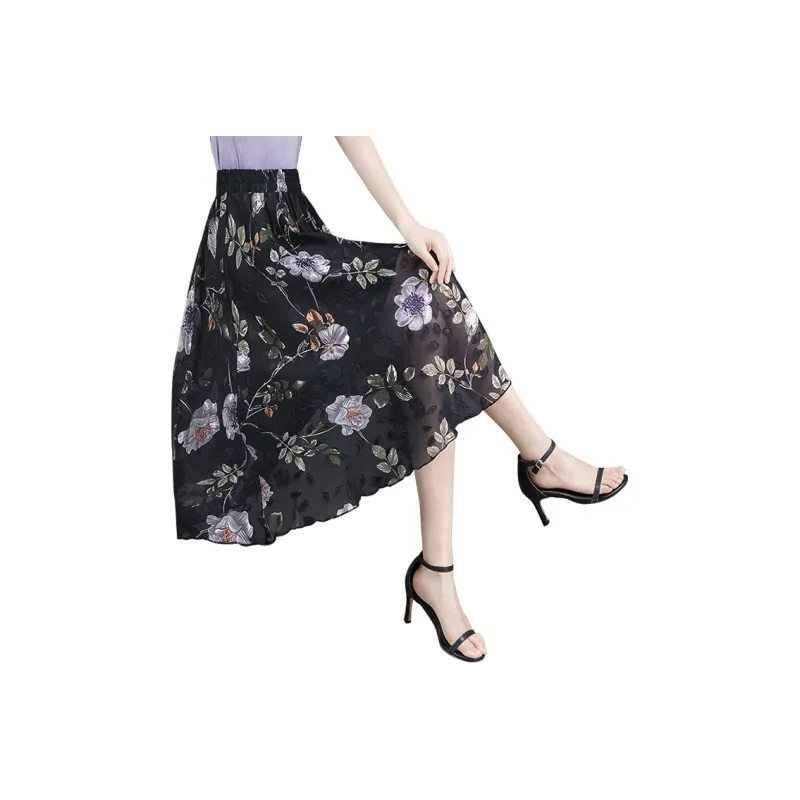 Cypress House Casual Long Skirt Women's Navy Blue With Floral-0