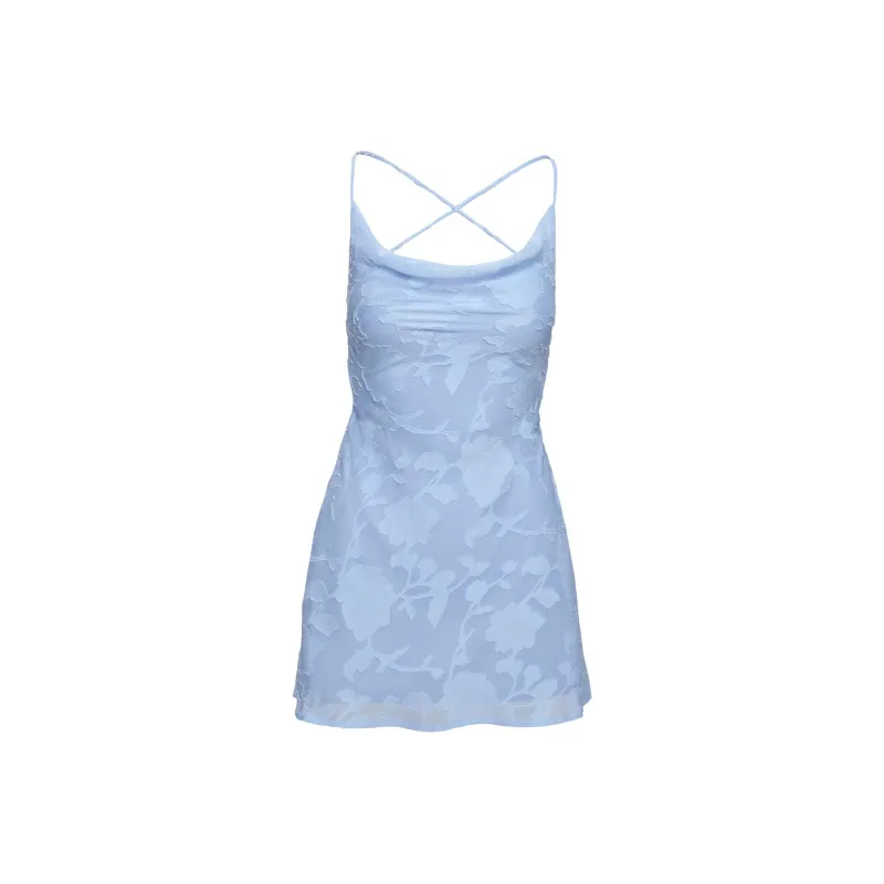 PRINCESS POLLY CELENA MINI DRESS LIGHT BLUE BURNOUT Slip Dresses Women's Light Blue Burnout/Light Blue Enamel-0