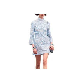 CHANEL 25C Long Sleeved Dresses Women's Light Blue