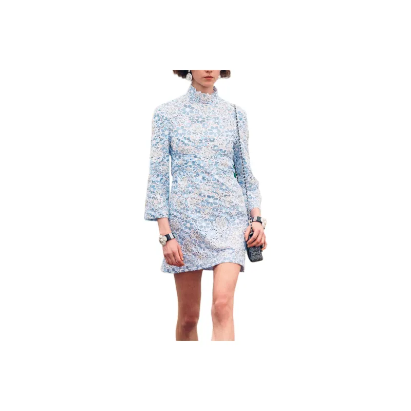 CHANEL 25C Long Sleeved Dresses Women's Light Blue-0