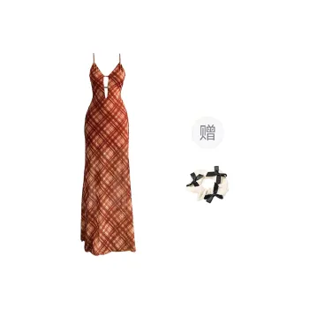 TORIGHT Slip Dress Women's Vintage Plaid+Bowknot Hair Tie Comes With