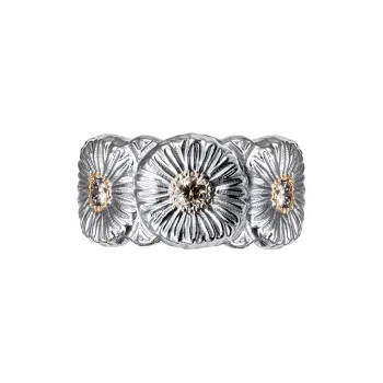 BUCCELLATI BLOSSOMS Series Sterling Silver Color Diamond Rings Unisex Silver