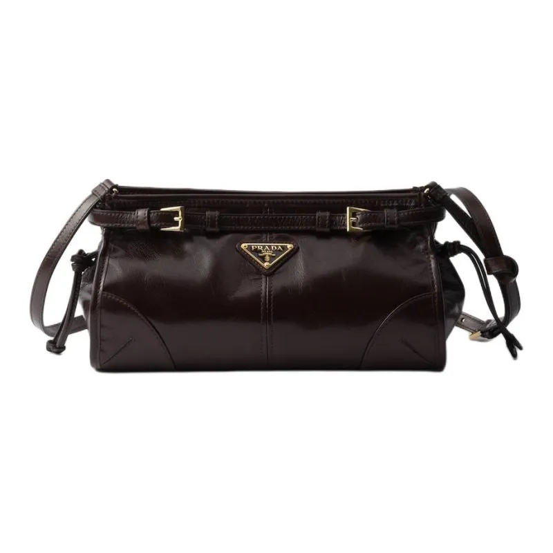 PRADA Leather Shoulder Bag Small Size Women's Dark Brown-0