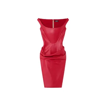 VERSACE Corset Draped Leather Midi Dress