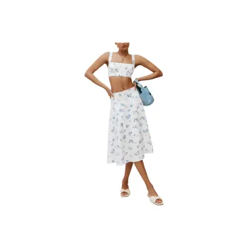 REFORMATION Santana Linen Two Piece Skirt Set Women's Light Blue
