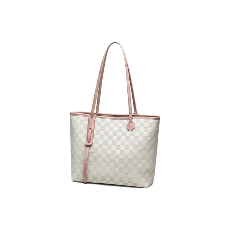 COMELY Cow Leather Tote Bag, Shopping Bag, Handbag, Shoulder Bag, Laptop Bag Regular Women's Ecru & Pink-3