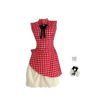 TUSHIFEI Sleeveless Dress Women's Red+Hair Tie Comes With
