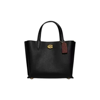 COACH Willow Leather Tote Bag, Shopping Bag, Handbag Women's Black