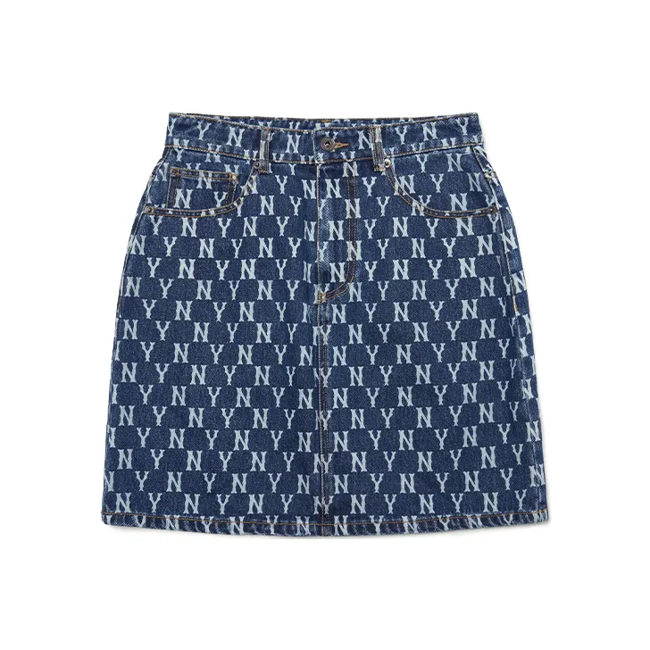 MLB Base Logo Denim Short Skirts Women's Dark Blue-0