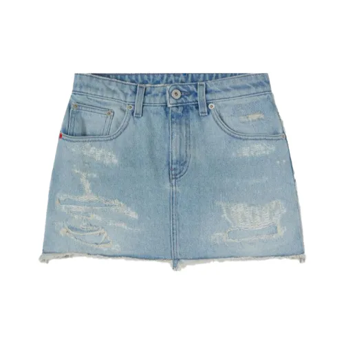 HERON PRESTON Distressed Denim Skirt