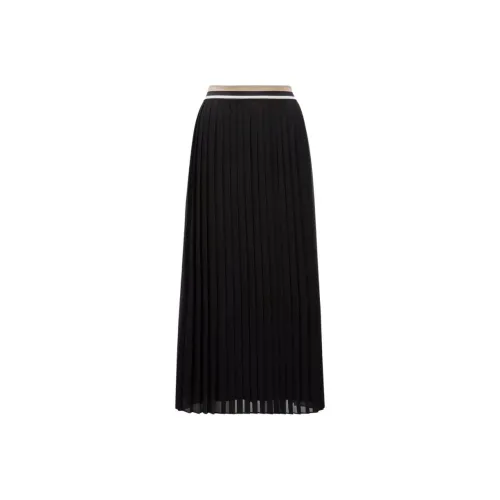 Moncler Pleated Maxi Skirt Casual Long Skirt Women's Black