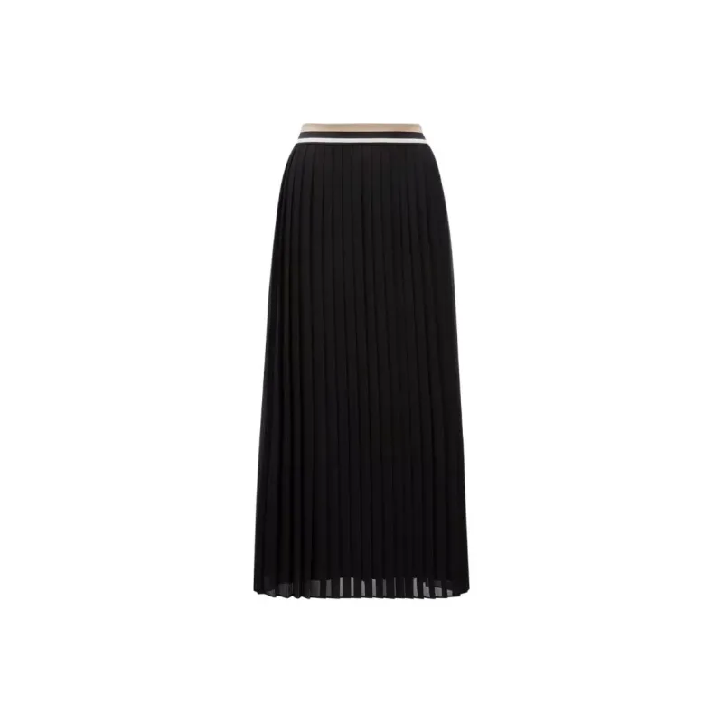 Moncler Pleated Maxi Skirt Casual Long Skirt Women's Black-0