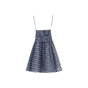 Wen Shan Slip Dress Women's Blue Plaid