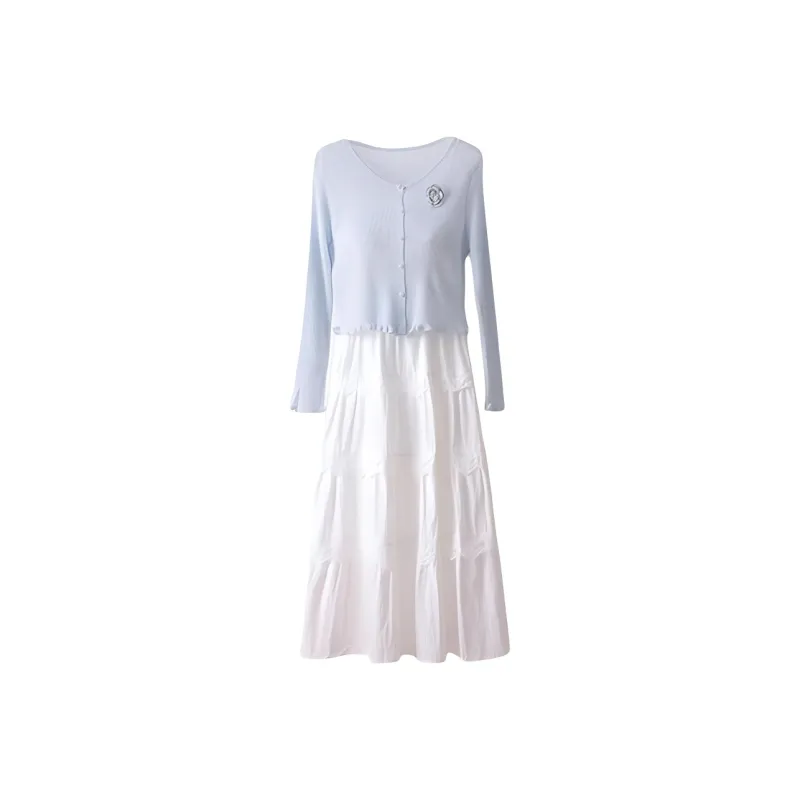 DOKZB Slip Dress Women's Blue Top+White Skirt-0