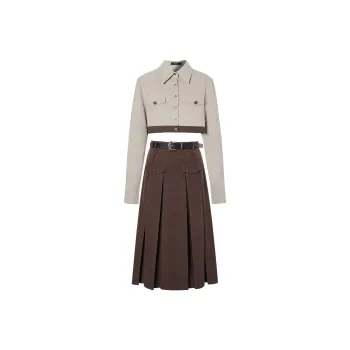 I'M ONE Skirt Set Women's Beige Coffee Multicolor