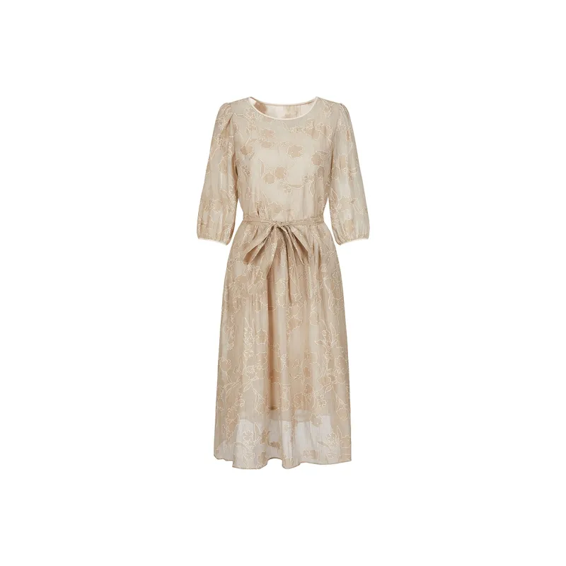 JZ. ANNAKRO Long Sleeved Dress Women's Pattern Khaki-0