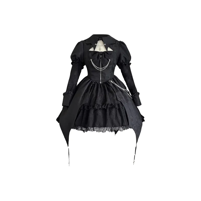 Bubble Trap Long-Sleeved Dresses Women's Black-0