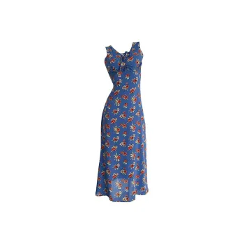 HUINIAN Sleeveless Dress Women's Navy Blue Floral
