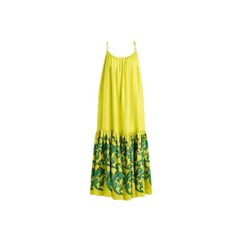 SCANLAN THEODORE SS25 Silk Nightingale Print Dress Slip Dresses Women's Chartreuse/Yellow Green