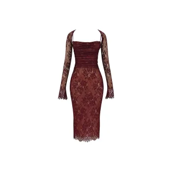 HOUSE OF CB GAIA Long-Sleeved Dresses Women's CLARET/Dark Purple Red