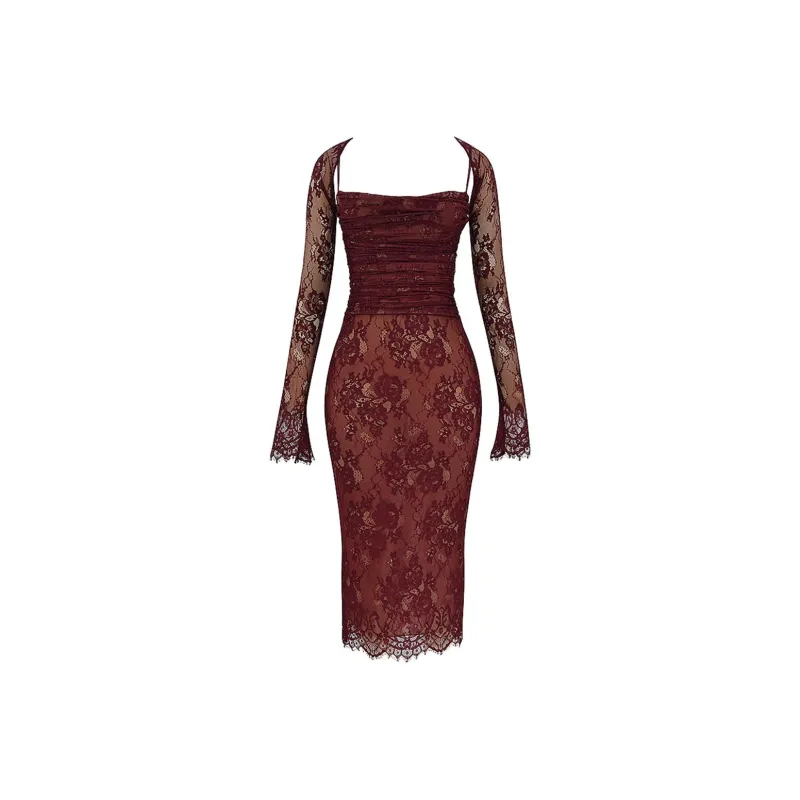 HOUSE OF CB GAIA Long-Sleeved Dresses Women's CLARET/Dark Purple Red-0
