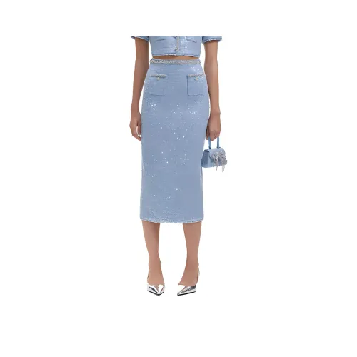 Self portrait Casual Long Skirt Women's Misty Blue