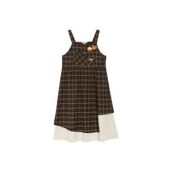 B.Duck Sleeveless Dress Women's Brown Plaid