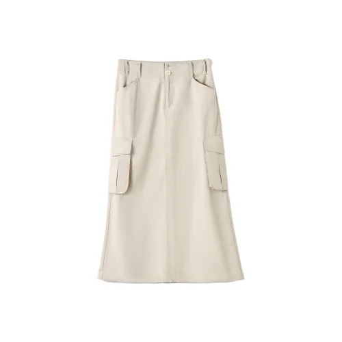 Pumpkin Valley Casual Long Skirts Women's Crumbly Tea Apricot White