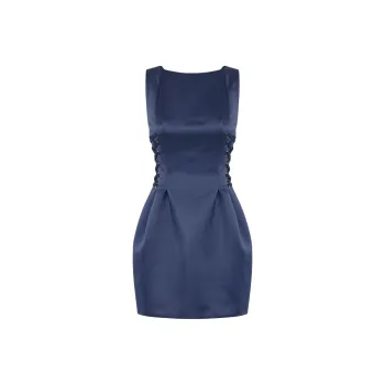Elisabetta Franchi Boat Neck Duchess Satin Sleeveless Dress