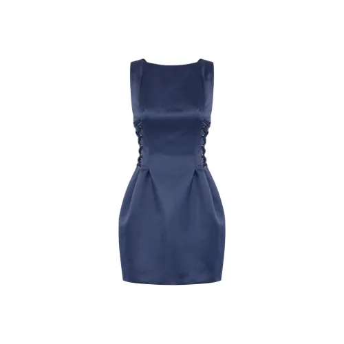 Elisabetta Franchi Boat Neck Duchess Satin Sleeveless Dress