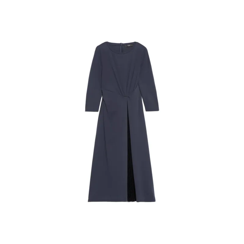 WEEKEND MaxMara Gessy Collection Pleated Jersey Dress Long-Sleeved Dresses Women's Navy-0